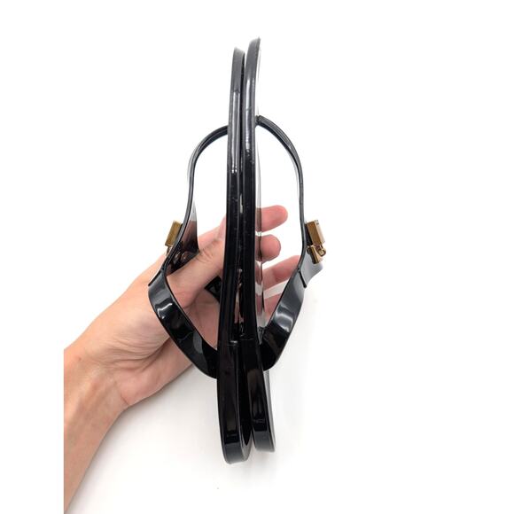 Kurt Geiger Maddison T-Bar Thong Sandals Women's Black/Gold Size US7M EU37 - Picture 6 of 15